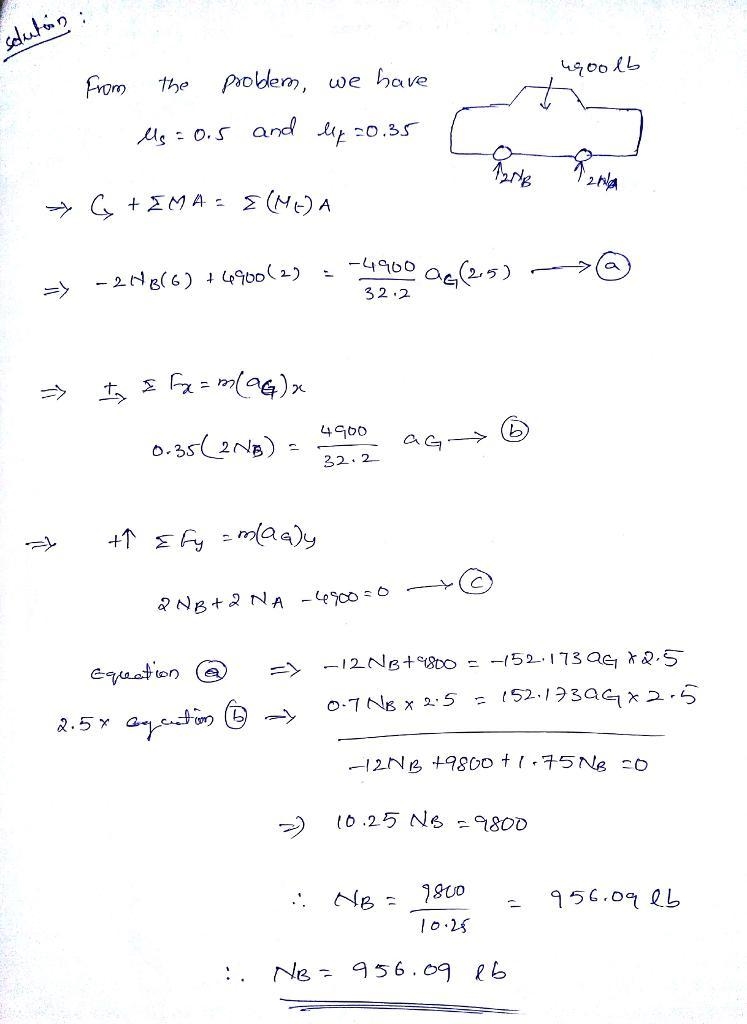 The sports car has a weight of 4900 lblb and center of gravity at GG. If it starts-example-1