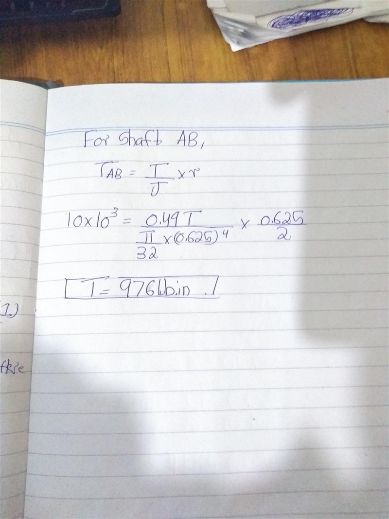 A solid steel shaft is supported between 2 rigid supports; the diameter of AB is .625 in-example-3