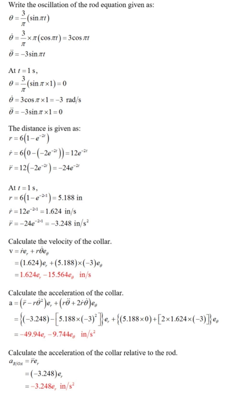 the oscillation of rod oa about o is defined by the relation θ= (3/pi)*(sin*pi*t), where-example-1