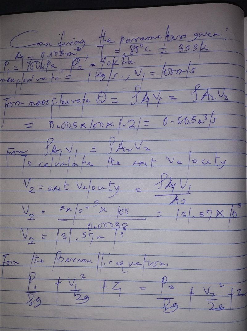 Air, at a pressure of 700 kPa and a temperature of 80°C, flows through a convergent-example-1