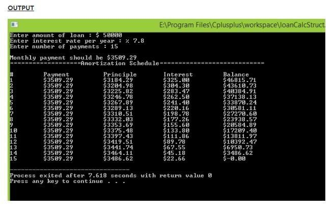 Implement this C program by defining a structure for each payment. The structure should-example-3