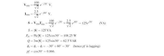 Determine the average power, complex power and power factor (including whether it-example-1