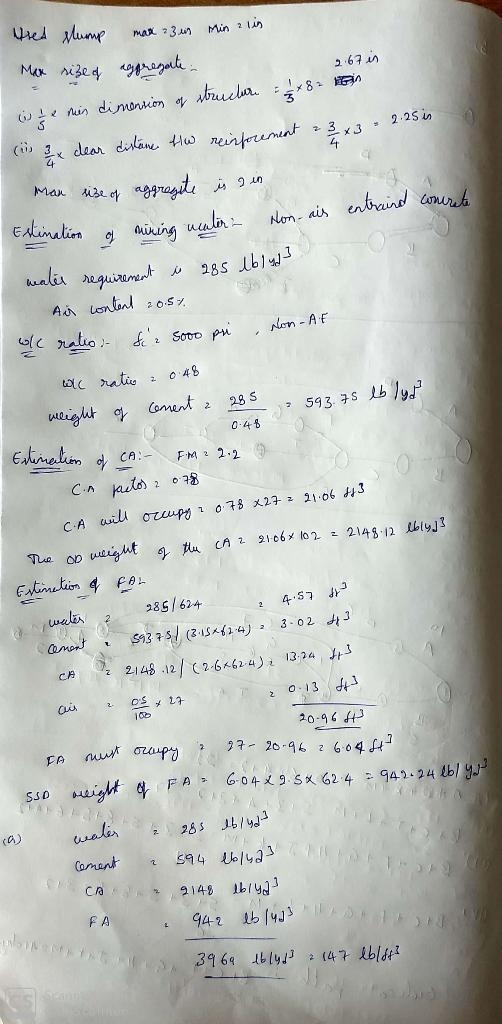 Use the following information to complete the concrete mixture designs for the following-example-2