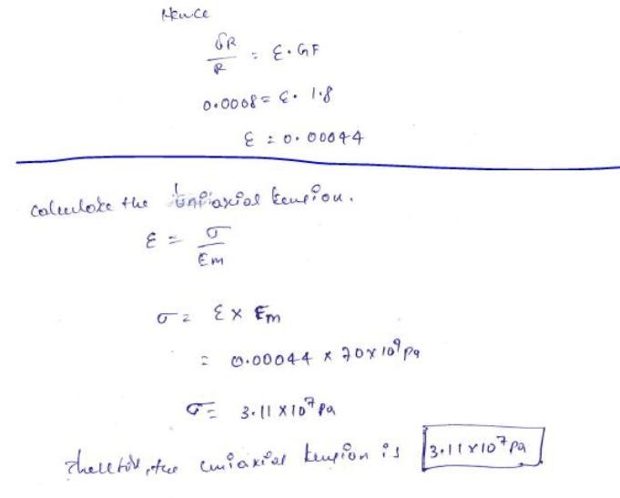 A strain gauge has a nominal resistance of 350 \Omega with a gauge factor of GF=1.8 and-example-2