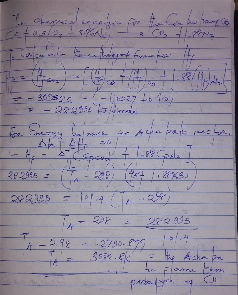 Determine the adiabatic flame temperature of carbon monoxide (CO) burning in air at-example-1