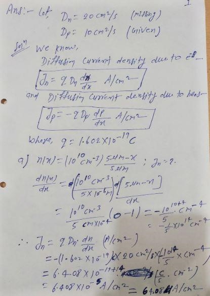 Calculate the diffusion current density for the following carrier distributions. For-example-1