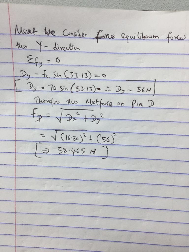 calculate the magnitude of the force acting on the pin at D. Pin C is fixed in DE-example-3