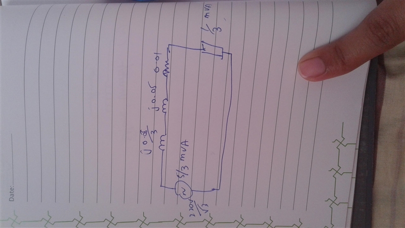 A three-phase voltage source with a terminal voltage of 22kV is connected to a three-example-3