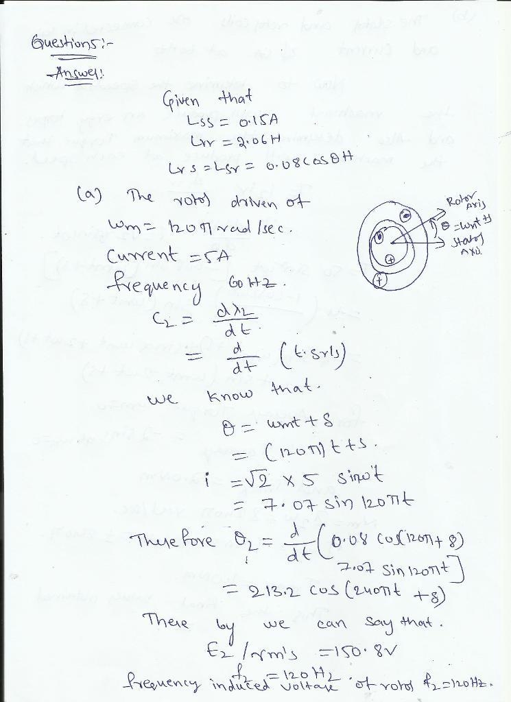 The rotor is driven at ????m = 120π rad/sec. If the stator winding carries a current-example-1