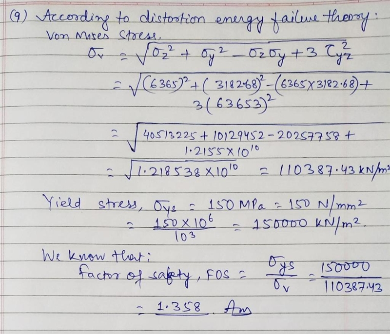 Using the Distortion-Energy failure theory: 8. (5 pts) Calculate the hydrostatic and-example-2