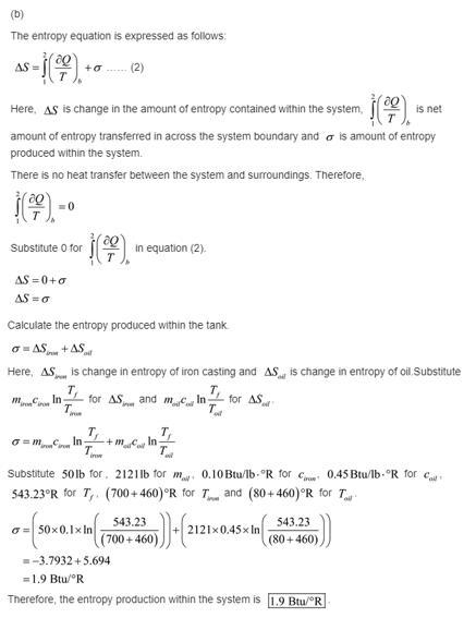 A 50-lbm iron casting, initially at 700o F, is quenched in a tank filled with 2121 lbm-example-2