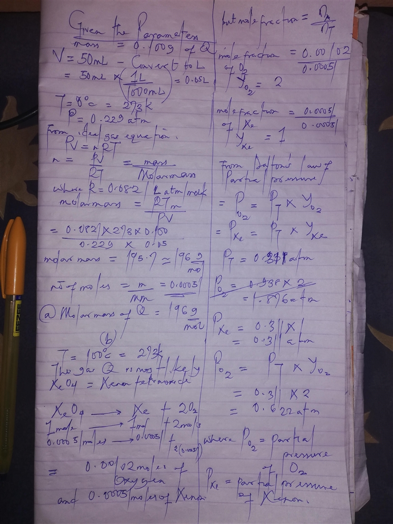 When the vessel and its contents are warmed to 100 °C, Q decomposes into its constituent-example-1