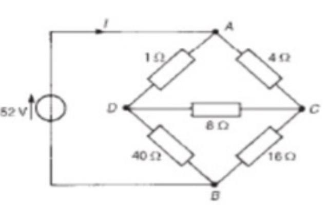 Use a delta-star conversion to simplify the delta BCD (40 , 16 , and 8 ) in the bridge-example-1