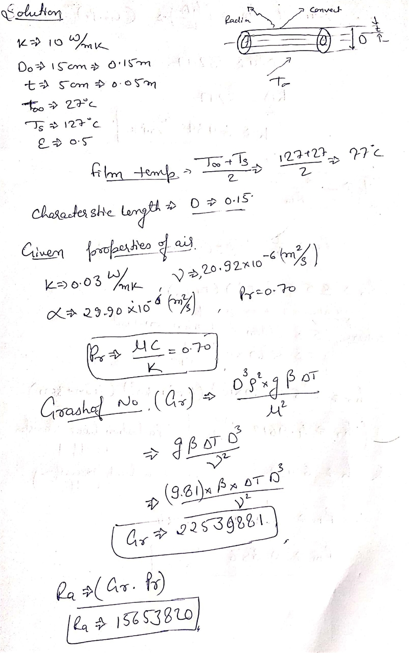 . (20 pts) A horizontal cylindrical pipe (k = 10 W/m·K) has an outer diameter of 15 cm-example-1