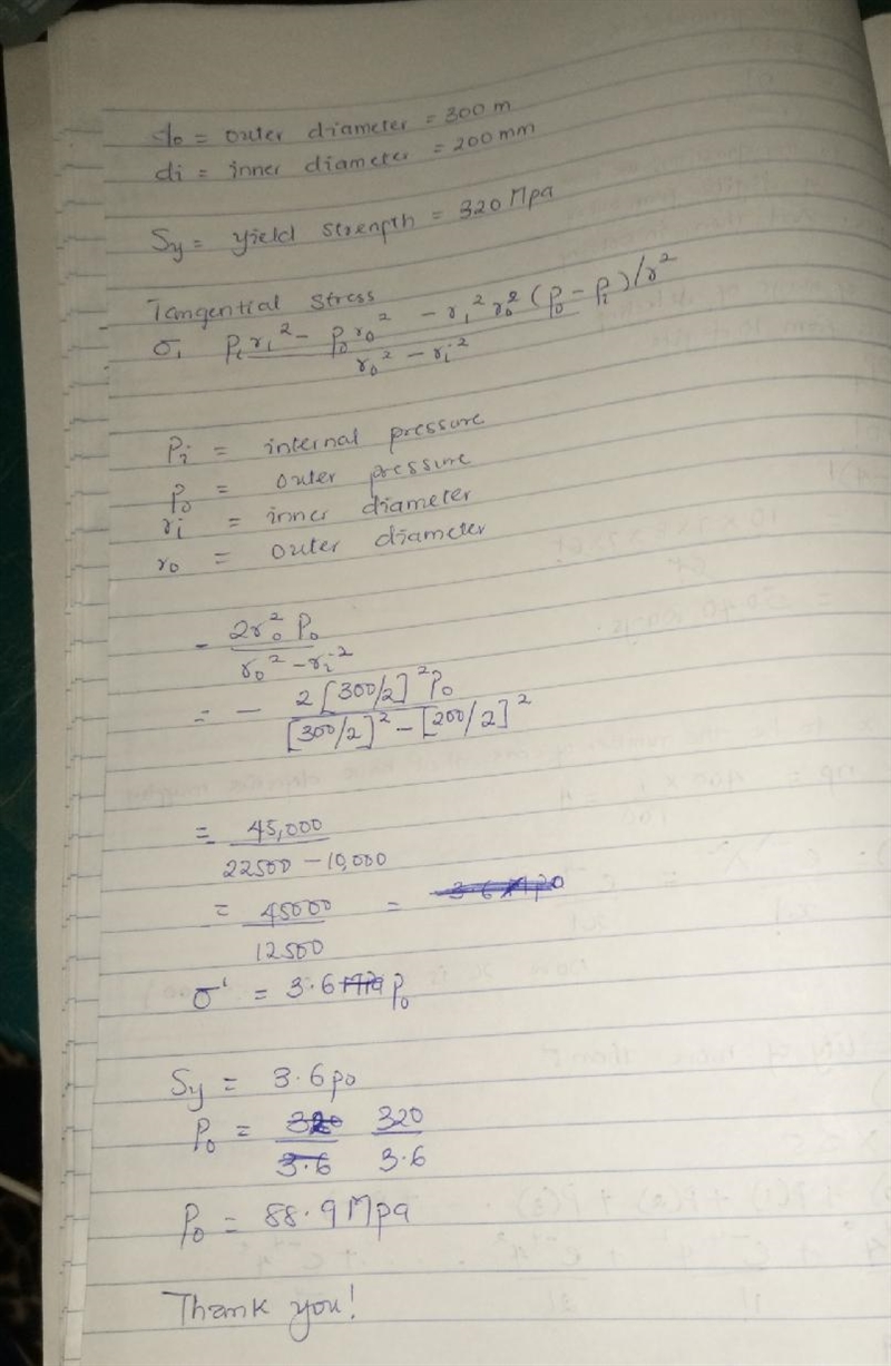 A cold-drawn AISI 1015 steel tube is 300 mm OD by 200 mm ID and is to be subjected-example-1