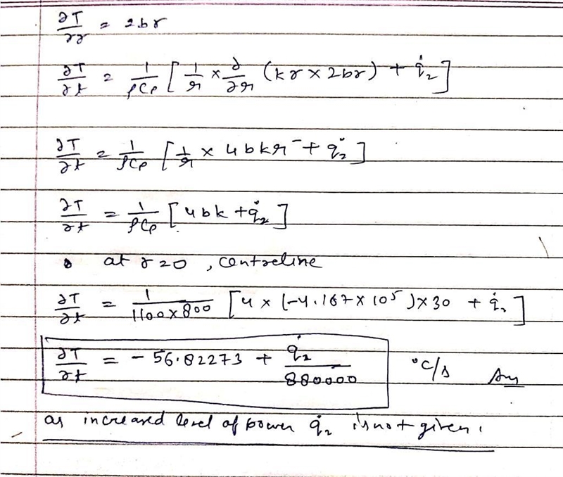 Uniform internal heat generation at  q˙⁢ = 2.75 × 107 W/m3 is occurring in a cylindrical-example-2