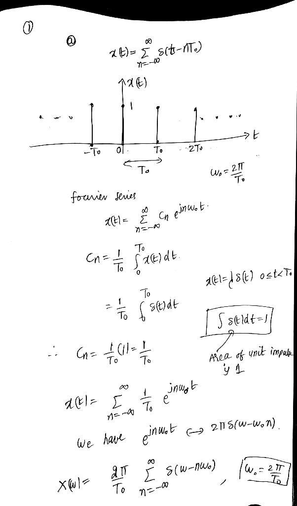 Assume the following LTI system where the input signal is an impulse train (i.e.,x-example-1