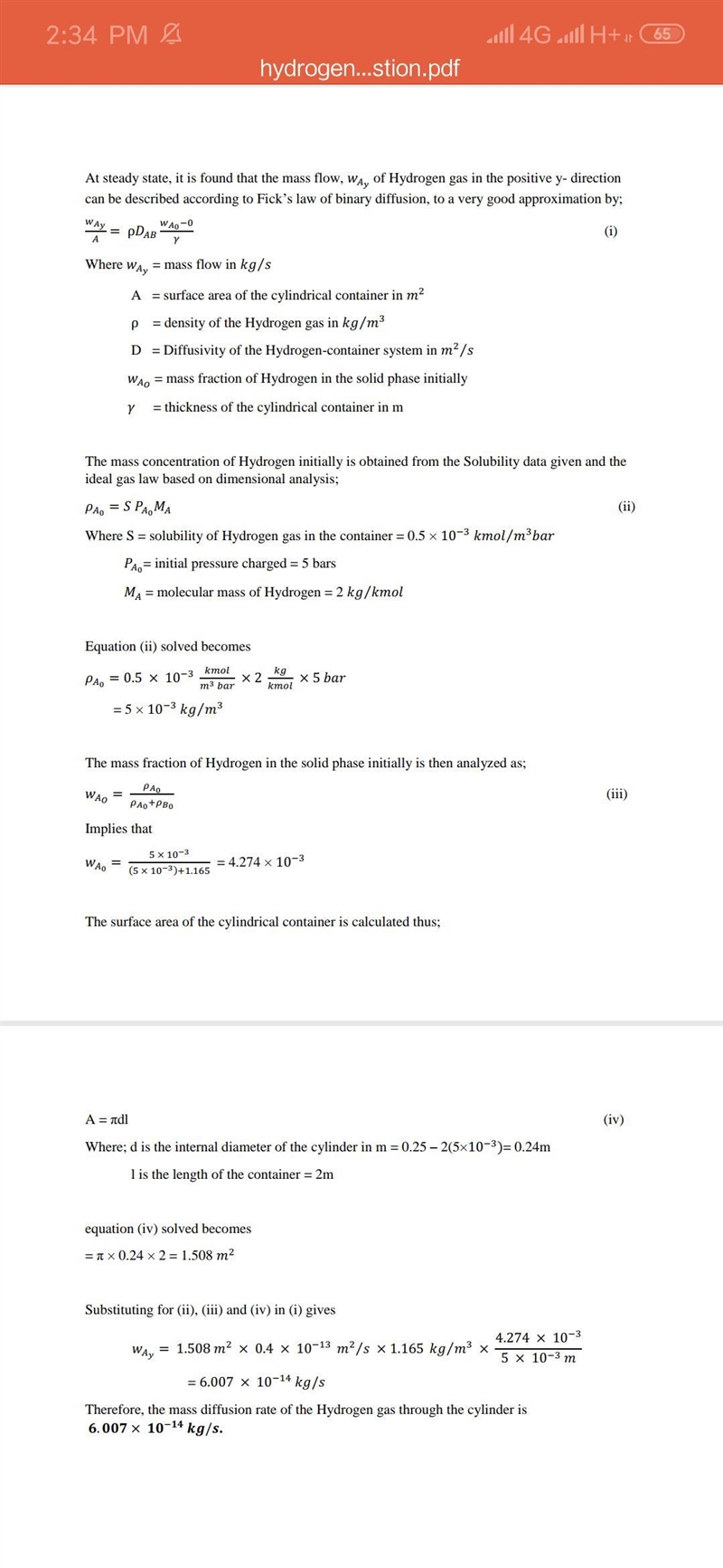 Hydrogen gas (density = 1.165 kg/m^3 ) is stored at 25°C in a permeable cylindrical-example-1