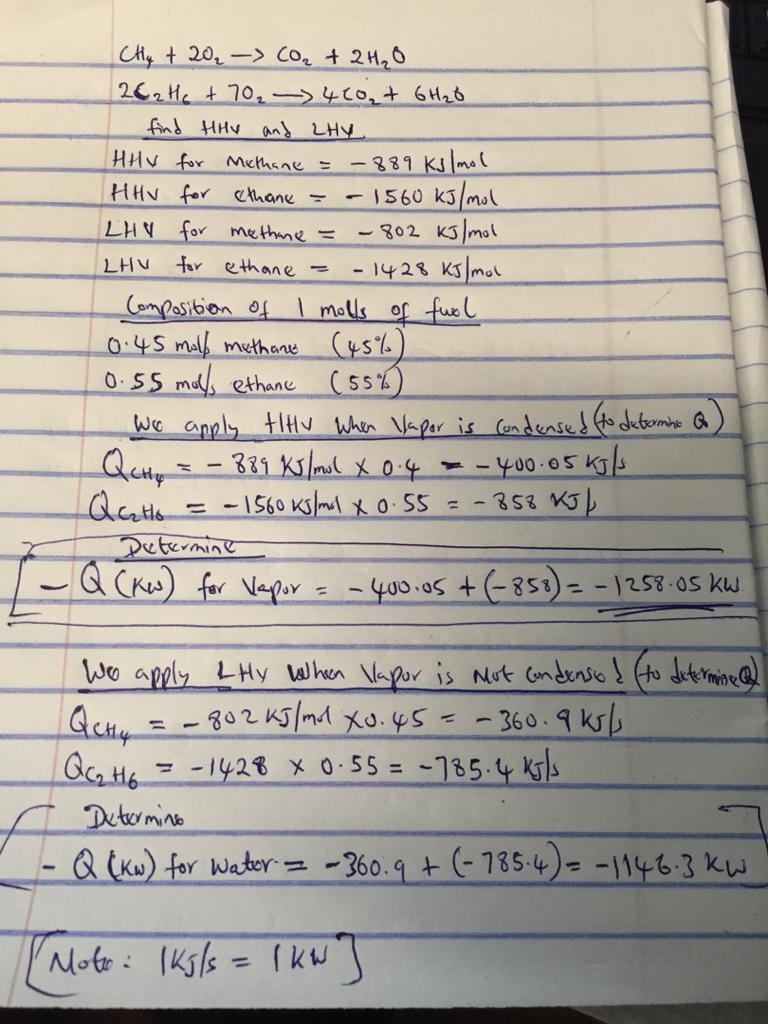 A fuel gas containing 45.00 mole% methane and the balance ethane is burned completely-example-1