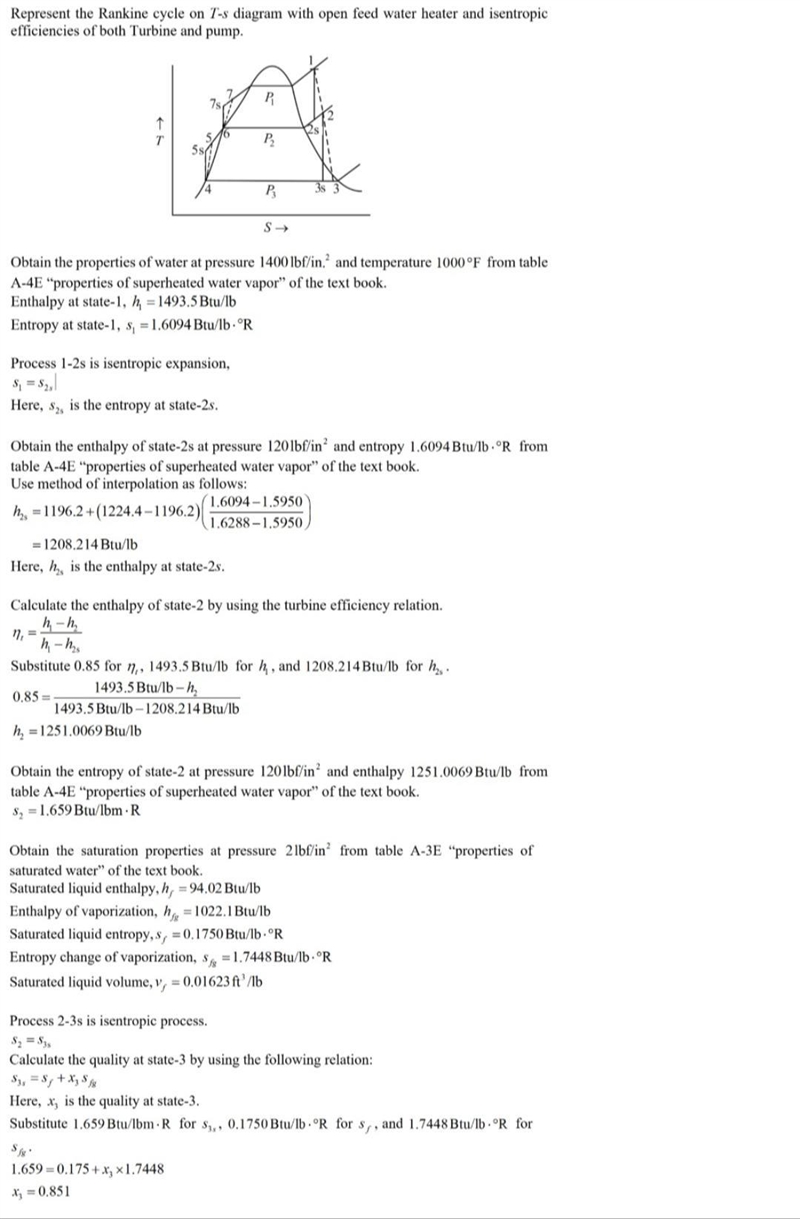 Water is the working fluid in a regenerative Rankine cycle with one open feedwater-example-1