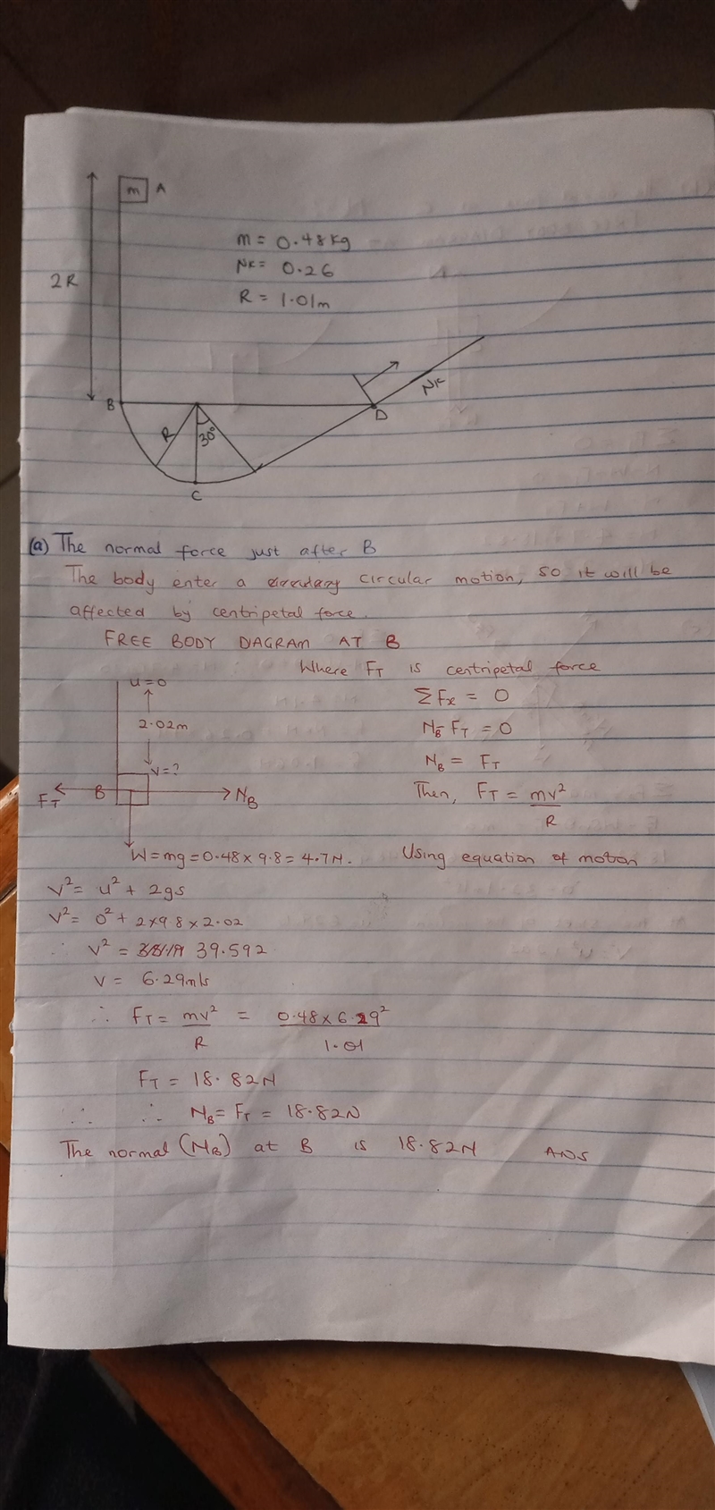 The small slider of mass m = 0.48 kg is released from rest while in position A and-example-2