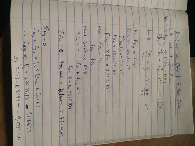 A triangular distributed load of max intensity w = 420 N/m acts on beam A B . The-example-2