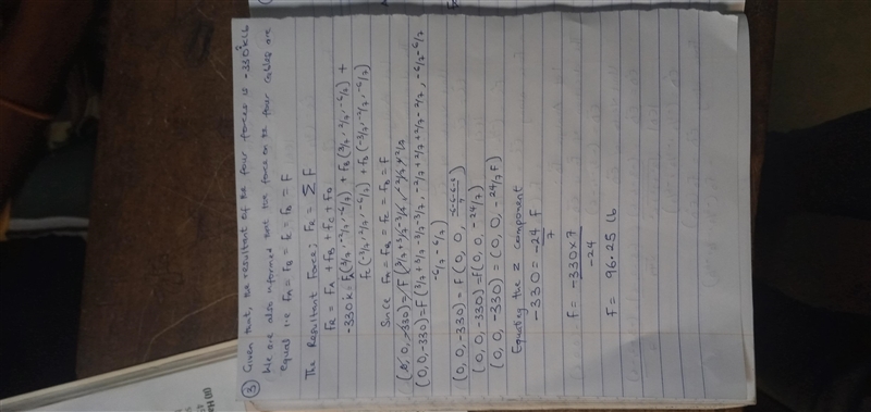 If the resultant of the four forces is FR={−330k}lbFR={−330k}lb, determine the tension-example-1