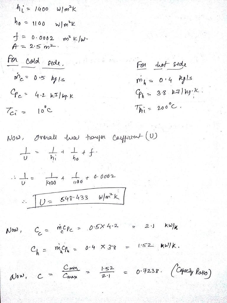 A double-pipe heat exchanger is used to cool a hot fluid (cp = 3800 J/kg·K) entering-example-1