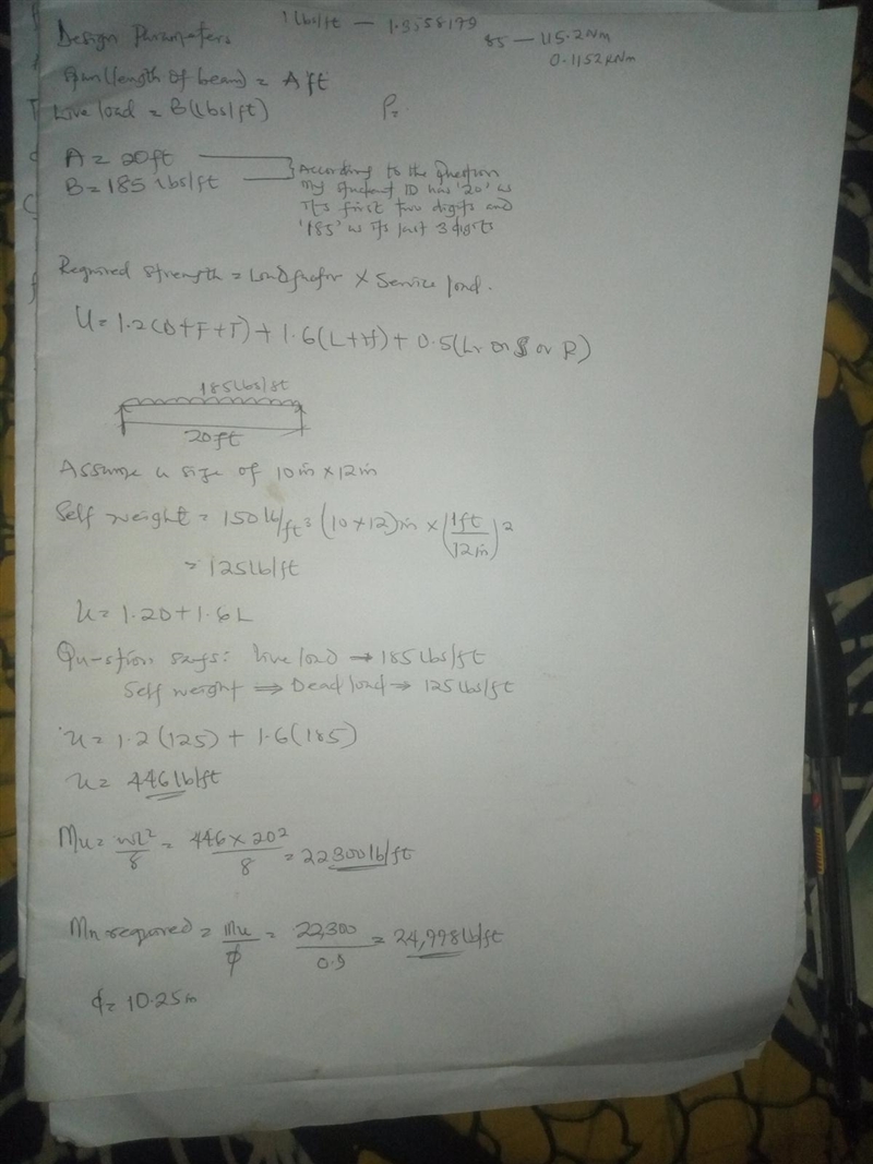 Problem: design the following rectangular floor beam for a building. Some design information-example-1