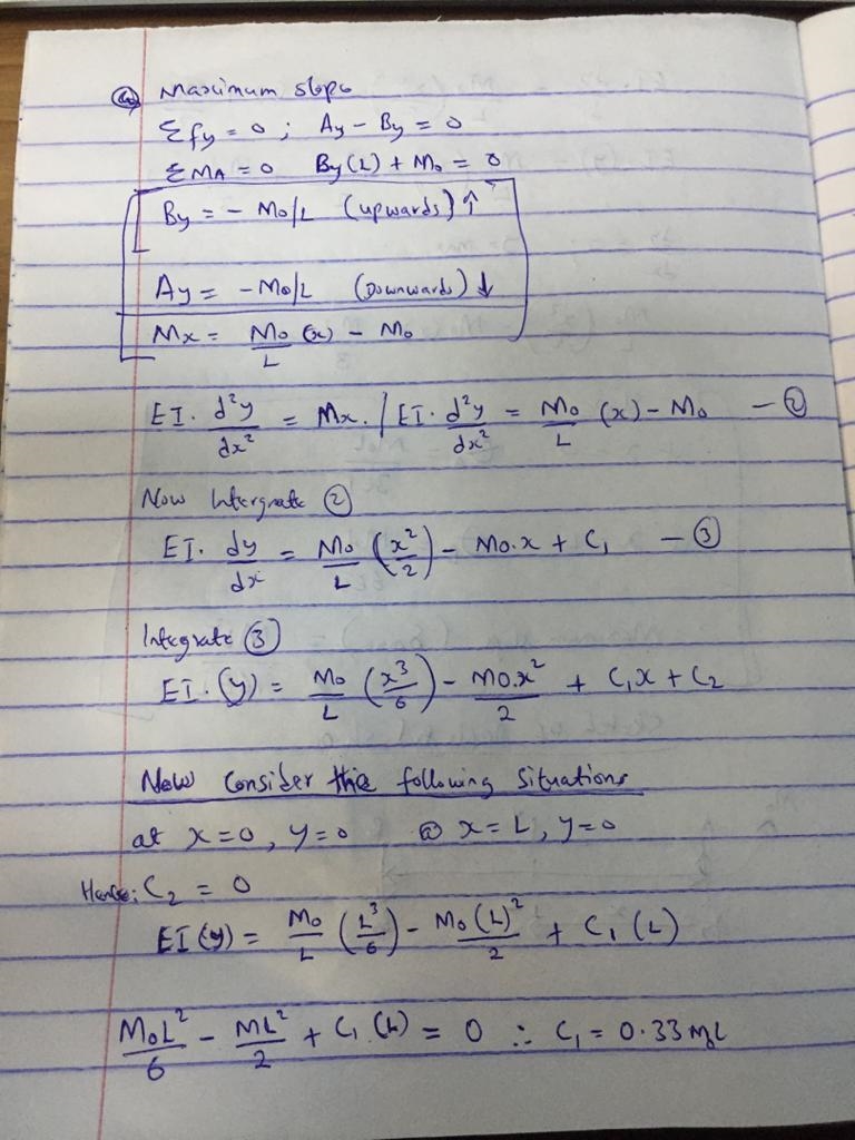 Determine the maximum slope and maximum deflection of the simply supported beam subjected-example-2