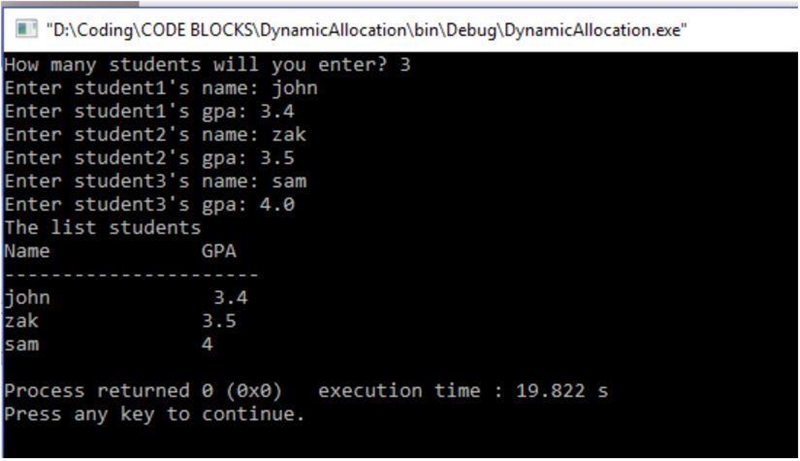 The attached program (studentsGpa.cpp) uses dynamic allocation to create an array-example-1