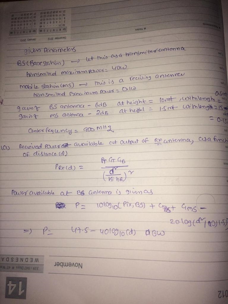 Assume that we have a BS with a 6-dB antenna gain and an MS with antenna gain of 2 dB-example-2