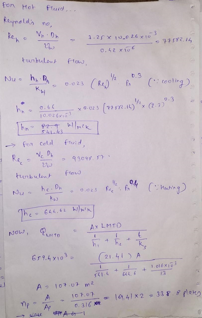 Design a plate and frame heat exchanger for the following problem: Hot water at 0.0063 m-example-3