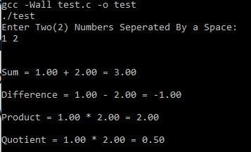 Write a C program that asks the user to enter two numbers, obtains the two numbers-example-2