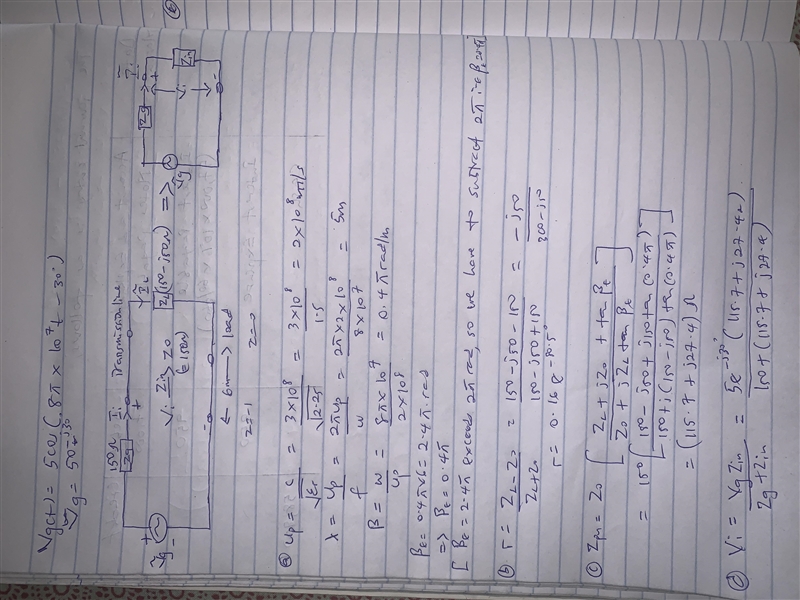 6msection of 150lossless line is driven by a source with vg(t) = 5 cos(8π × 107t − 30◦ ) (V-example-1