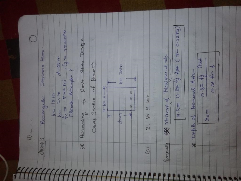 A rectangular concrete beam has dimensions b=16 in. and h=30 in. The location of the-example-2