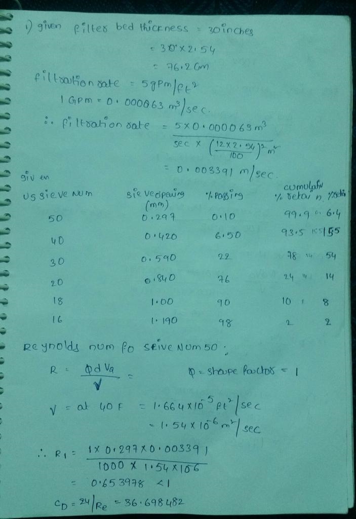 Calculate the headloss through a filter bed consisting of 30.0 in. of stratified sand-example-4