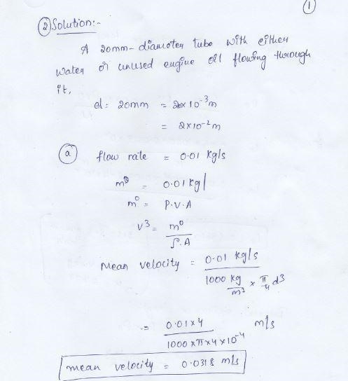 2.) For a 20‐mm‐diameter tube with either water or unused engine oil flowing through-example-1