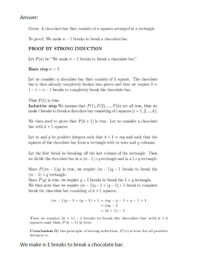 Assume that a chocolate bar consists of n squares ar- ranged in a rectangular pattern-example-1