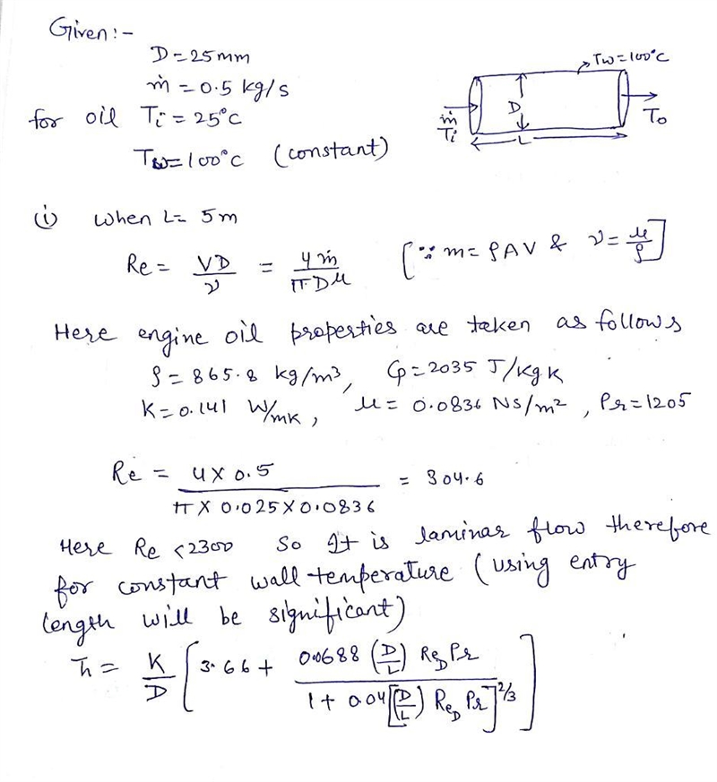 Engine oil flows through a 25-mm-diameter tube at a rate of 0.5 kg/s. The oil enters-example-1