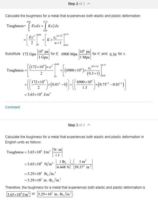 Find the toughness (or energy to cause fracture) for a metal that experiences both-example-2