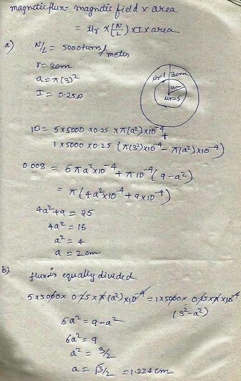 A long solenoid has a radius of 3cm, 5,000 turns/m, and carries current I = 0.25 A-example-1