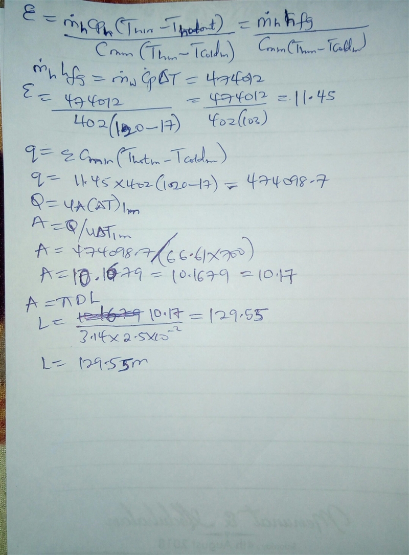 Water (cp = 4180 J/kg·°C) enters the 2.5 cm internal diameter tube of a double-pipe-example-5