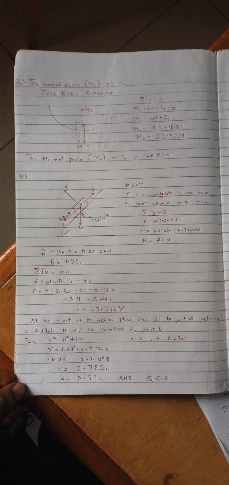 The small slider of mass m = 0.48 kg is released from rest while in position A and-example-1