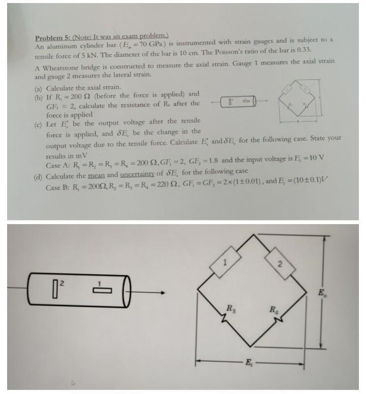 An aluminum cylinder bar ( 70 GPa E m = ) is instrumented with strain gauges and is-example-1