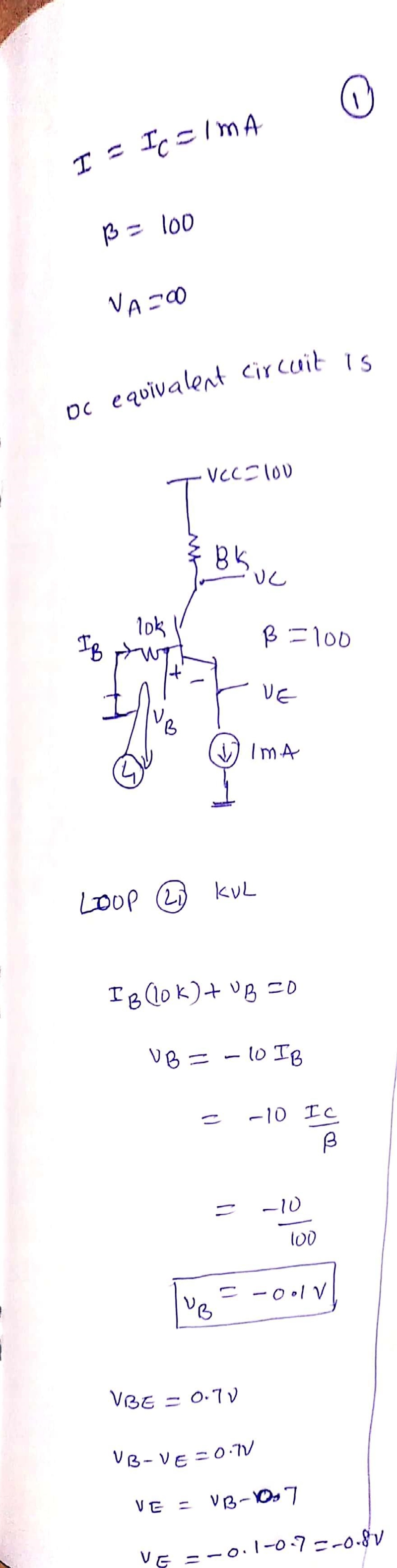 The transistor is biased with a constant current source ???? = 1mA and β = 100. a-example-1