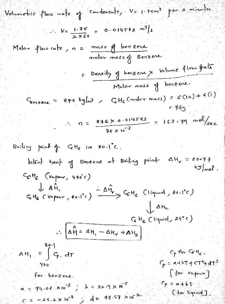 Benzene vapor at 480°C is cooled and converted to a liquid at 25°C in a continuous-example-1