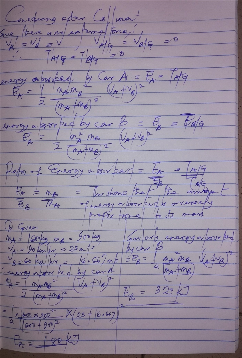 Two automobiles A and B, of mass mA and mB, respectively are traveling in opposite-example-1