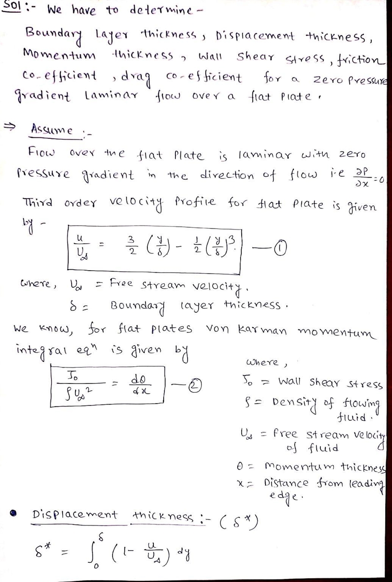 Using Von Karman momentum integral equation, find the boundary layer thickness, the-example-1