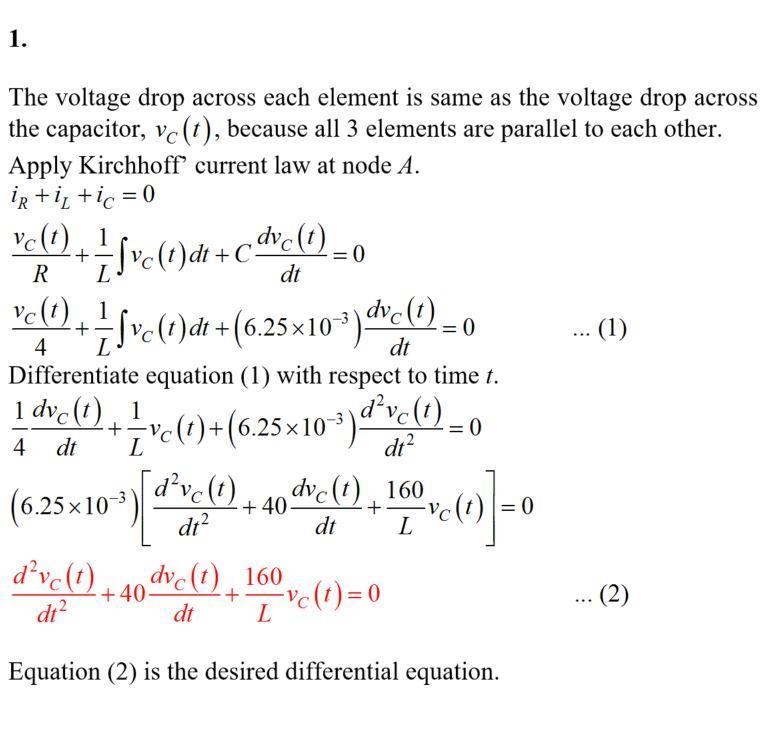 1. write down the differential equation that vC(t) satisfies, keeping the L as an-example-1